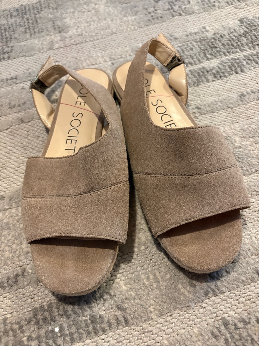 Sole Society Taupe Suede Open-Toe Slingback Sandals